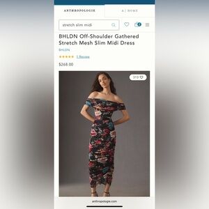 BHLDN Off-Shoulder Gathered Stretch Mesh Slim Midi Dress in Black Floral size M